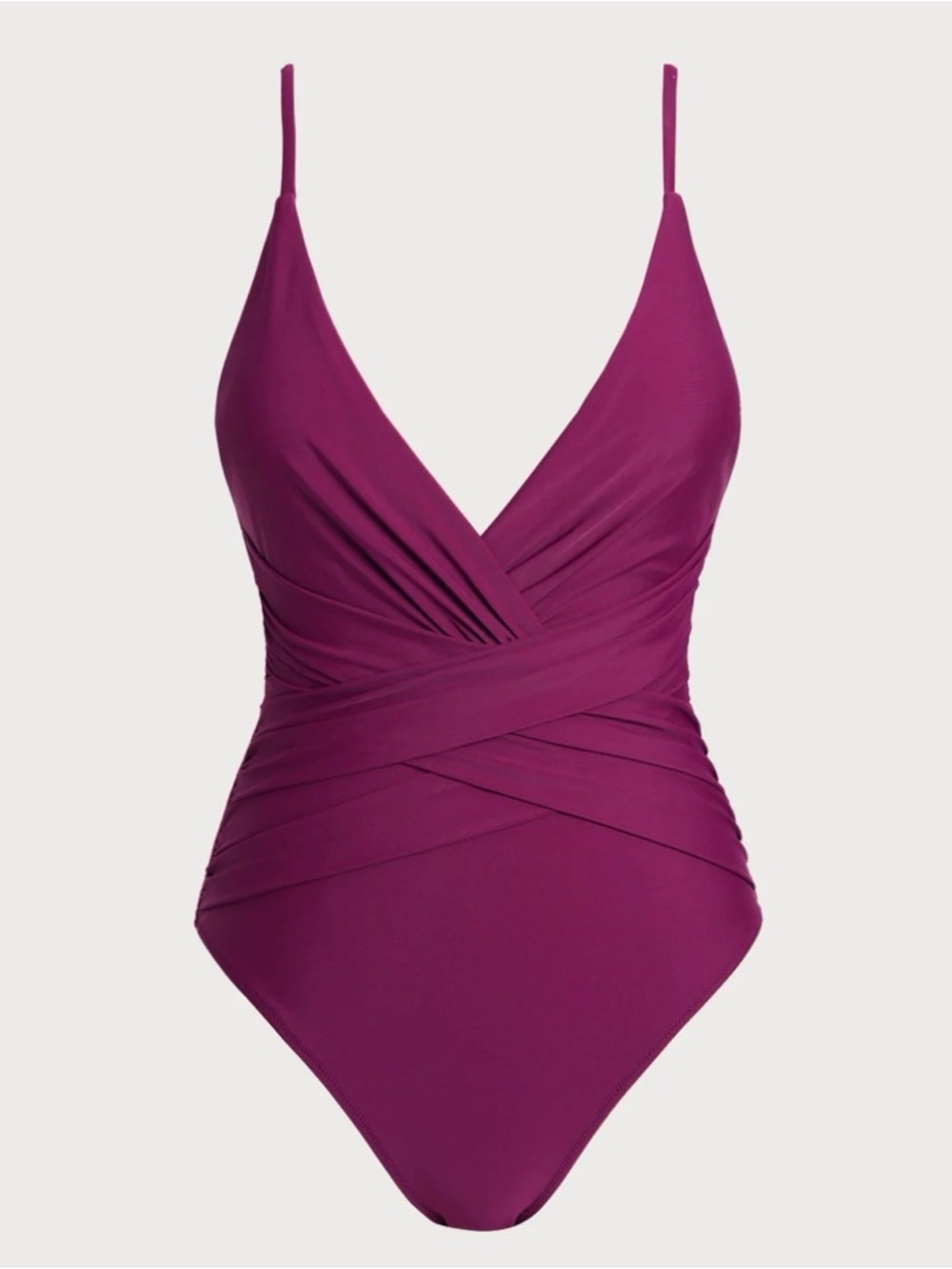 Berlook Burgundy Ruched V Neck One-Piece Swimsuit - Picture 3 of 10